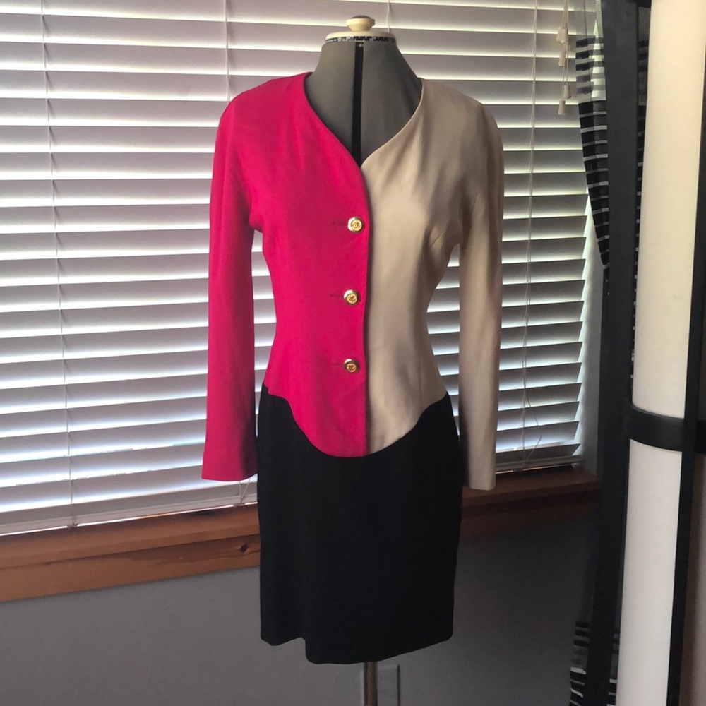 Vintage CHANEL dress pink white and black